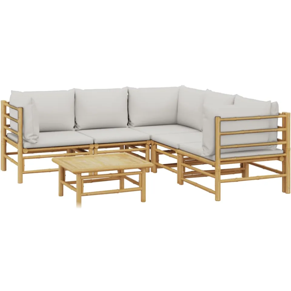 vidaXL 6-delige Loungeset met kussens bamboe lichtgrijs Bruin