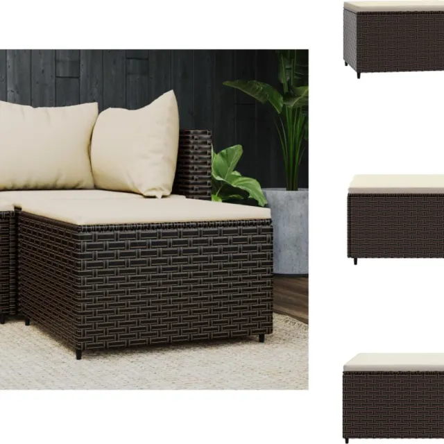 vidaXL Voetensteun - met - kussen - poly - rattan - bruin