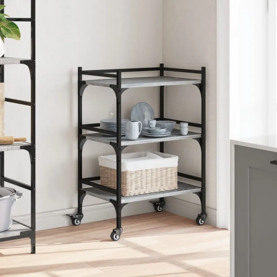 vidaXL Keukentrolley 50x35x75,5cm bewerkt hout grijs sonoma eikenkleur, foto 4
