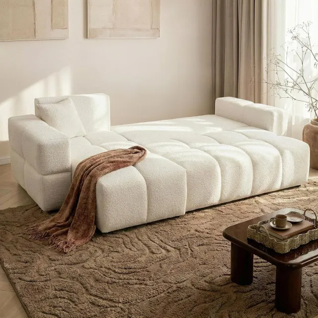 Laura Hoekbank met Slaapfunctie L-vorm 250 x 148 x 85 cm – Uittrekbare Slaapbank met Opbergruimte, 3-Zits Bank met Bedlade en Poef – Centaur 01 – Laura
