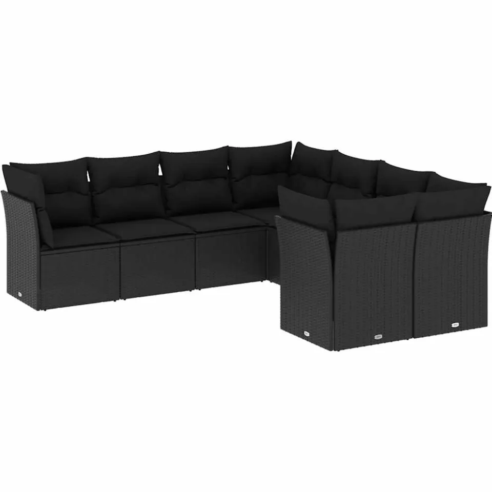 vidaXL 8-delige Loungeset met kussens poly rattan zwart, foto 3