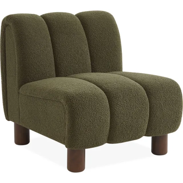 sweeek Relaxfauteuil met afgeronde poten in hout en boucléstof Donker kaki