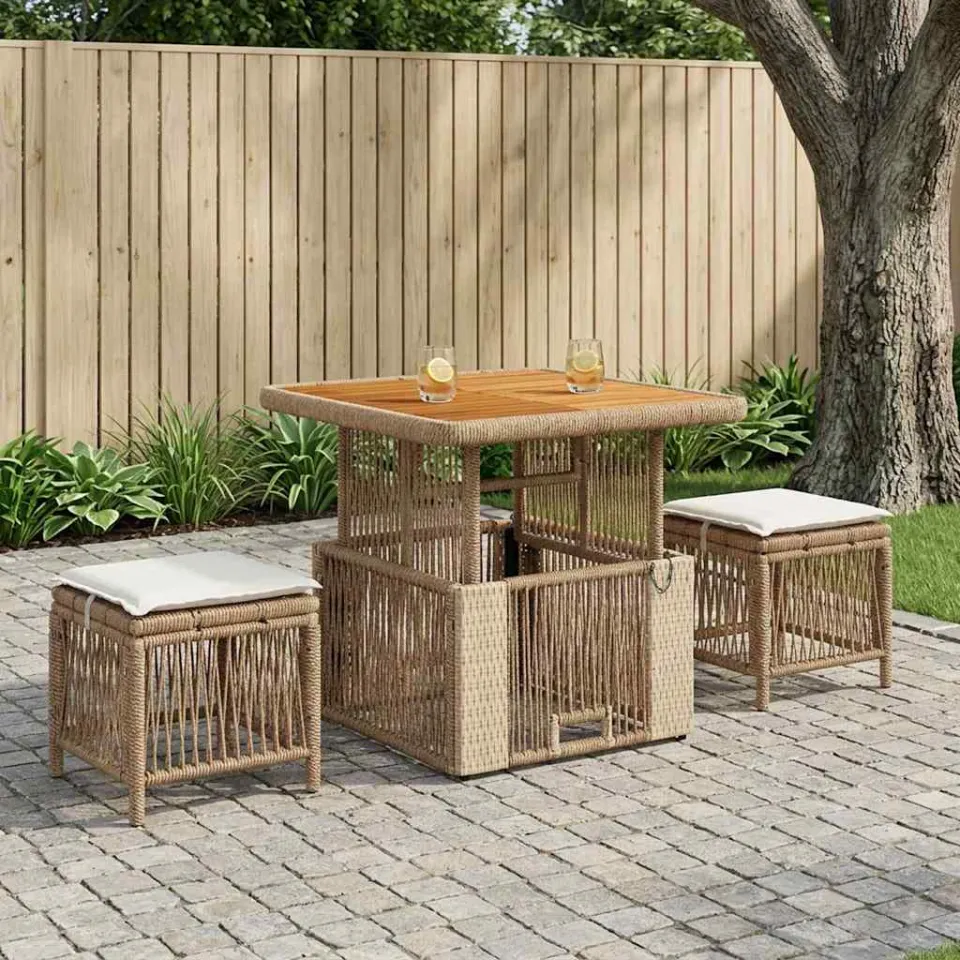 vidaXL Tuin eettafelset 3 st 2-zits Beige en Crème poly rattan, foto 2