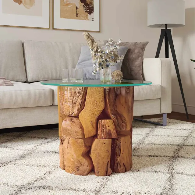 vidaXL Salontafel 60 cm massief teak drijfhout bruin, foto 2