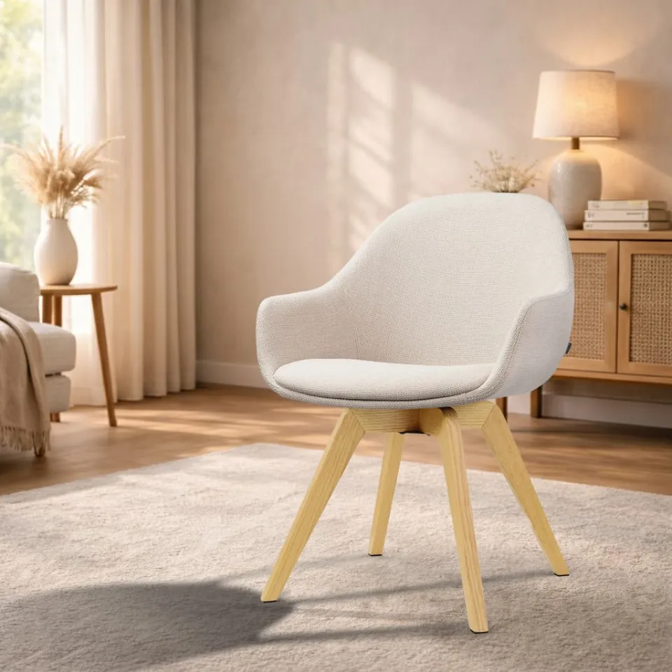 Nolon Noor-Mae draaibare eetkamerstoel beige - houten onderstel, foto 2