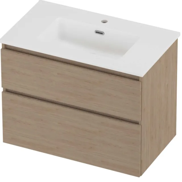 Proline Tribute Badmeubelset Porselein Elegant 1 Kraangat 80x46x62 cm Mat White Ideal Oak Eiken
