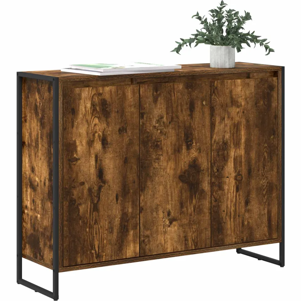 vidaXL Bijzetkast Gerookt eiken 96,5 x 30 x 75 cm Bewerkt hout Bruin