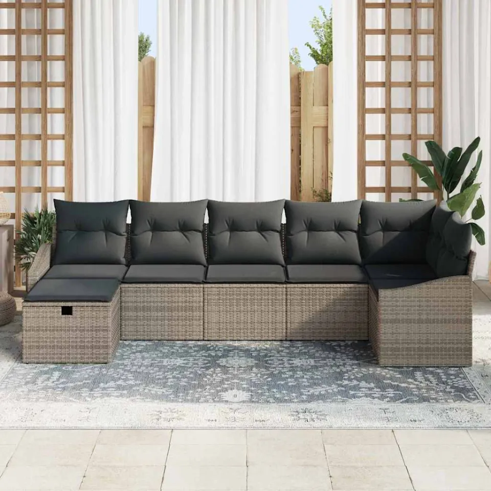 vidaXL Bankstel 7 st Grijs poly rattan, foto 3
