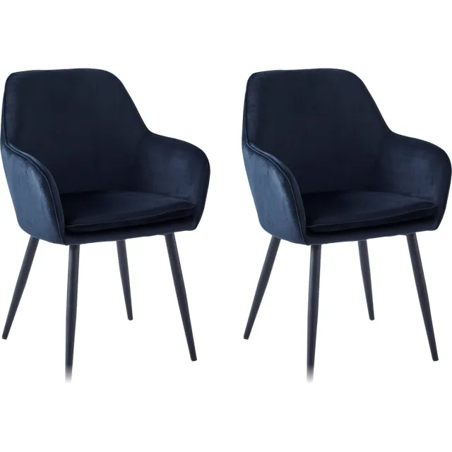 Colenis Levan eetkamerstoel - Set Van 2 - Zwart - Velvet - Industrieel - Met armleuning