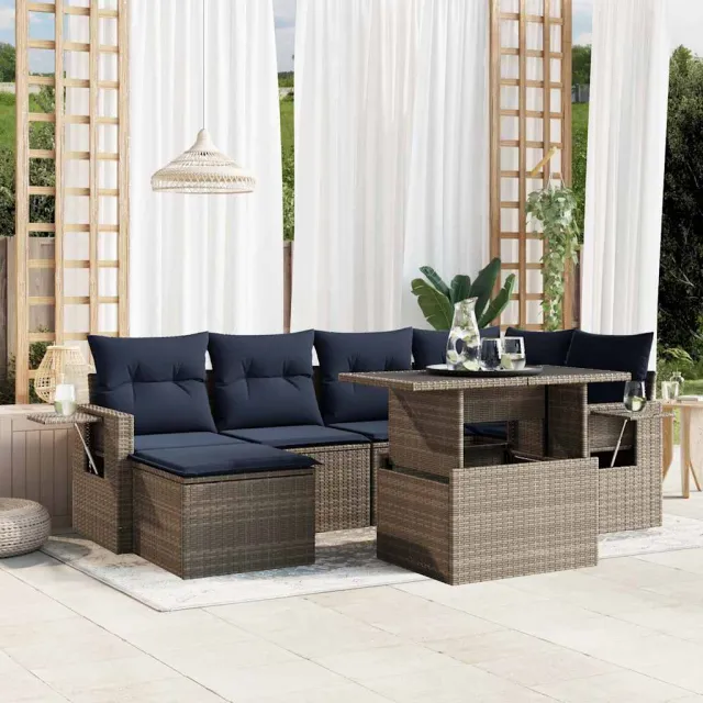 vidaXL 7-delige tuinbankset met kussens, grijs polyrotan, foto 2