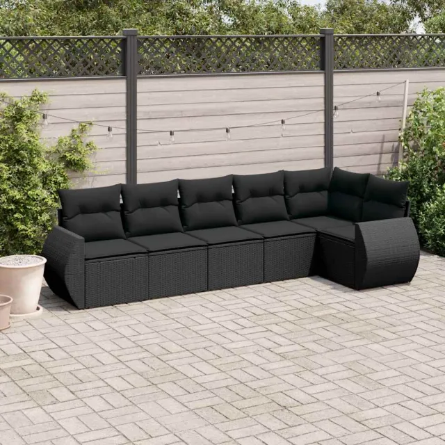 vidaXL 6-delige Loungeset met kussens poly rattan zwart, foto 2