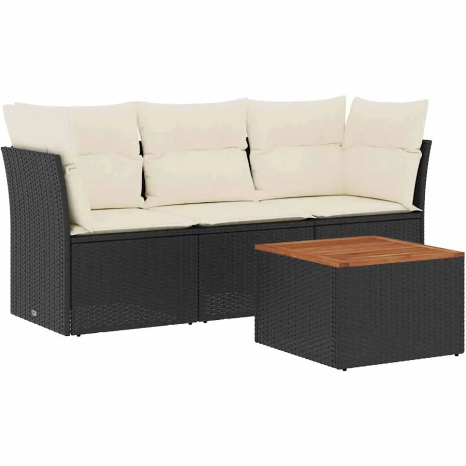 vidaXL 4-delige Loungeset met kussens poly rattan zwart, foto 3