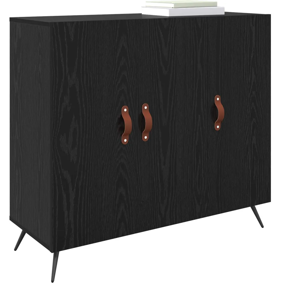 vidaXL Dressoir Zwart Eiken 89,5 x 34 x 80 cm Bewerkt hout