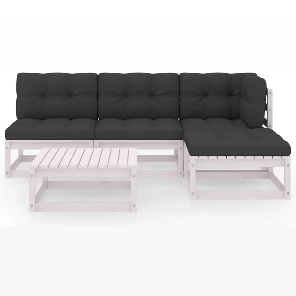 vidaXL 5-delige Loungeset met kussens massief grenenhout wit, foto 2