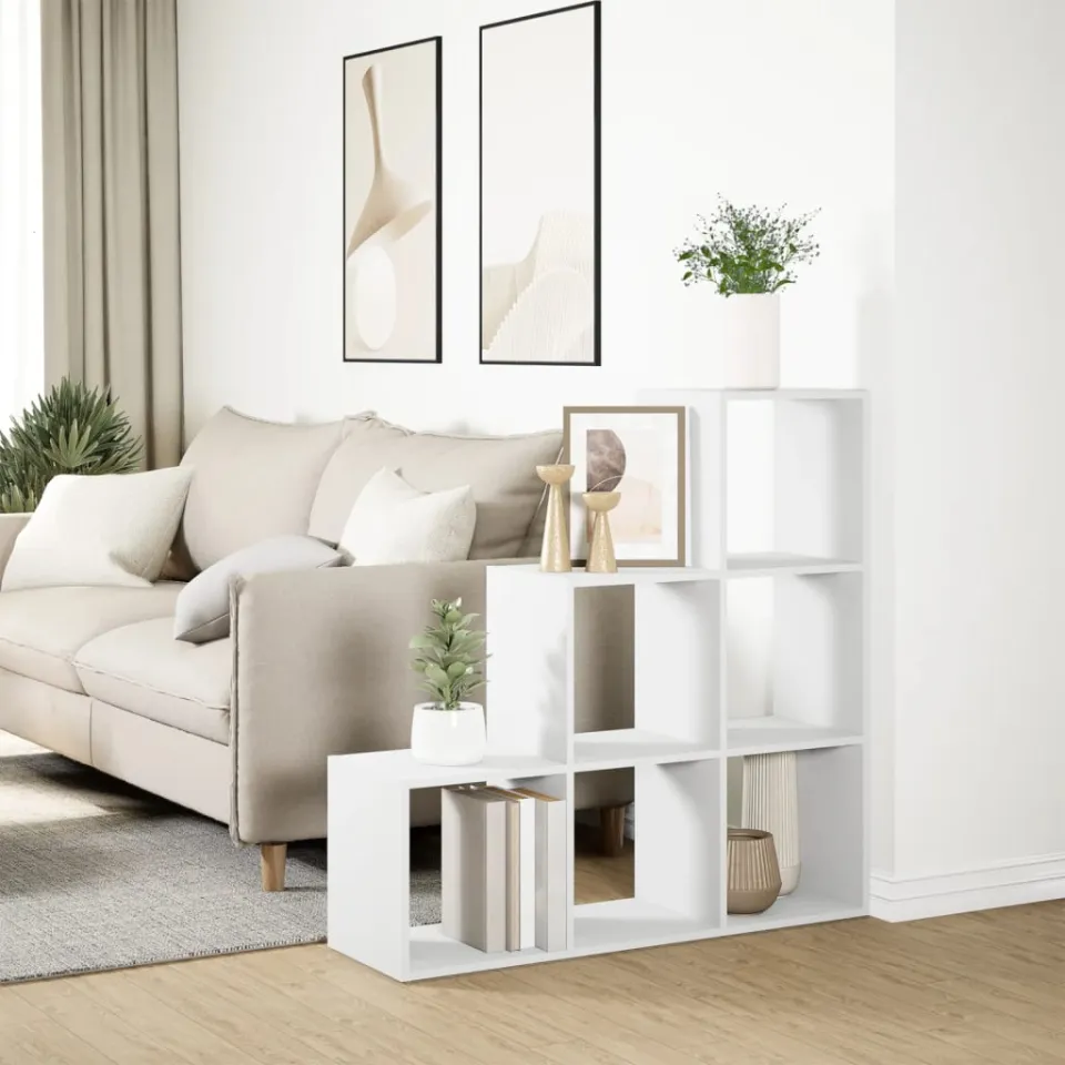vidaXL Kamerverdeler Boekenkast 3-laags Wit 99x29x99 cm Bewerkt Hout, foto 4