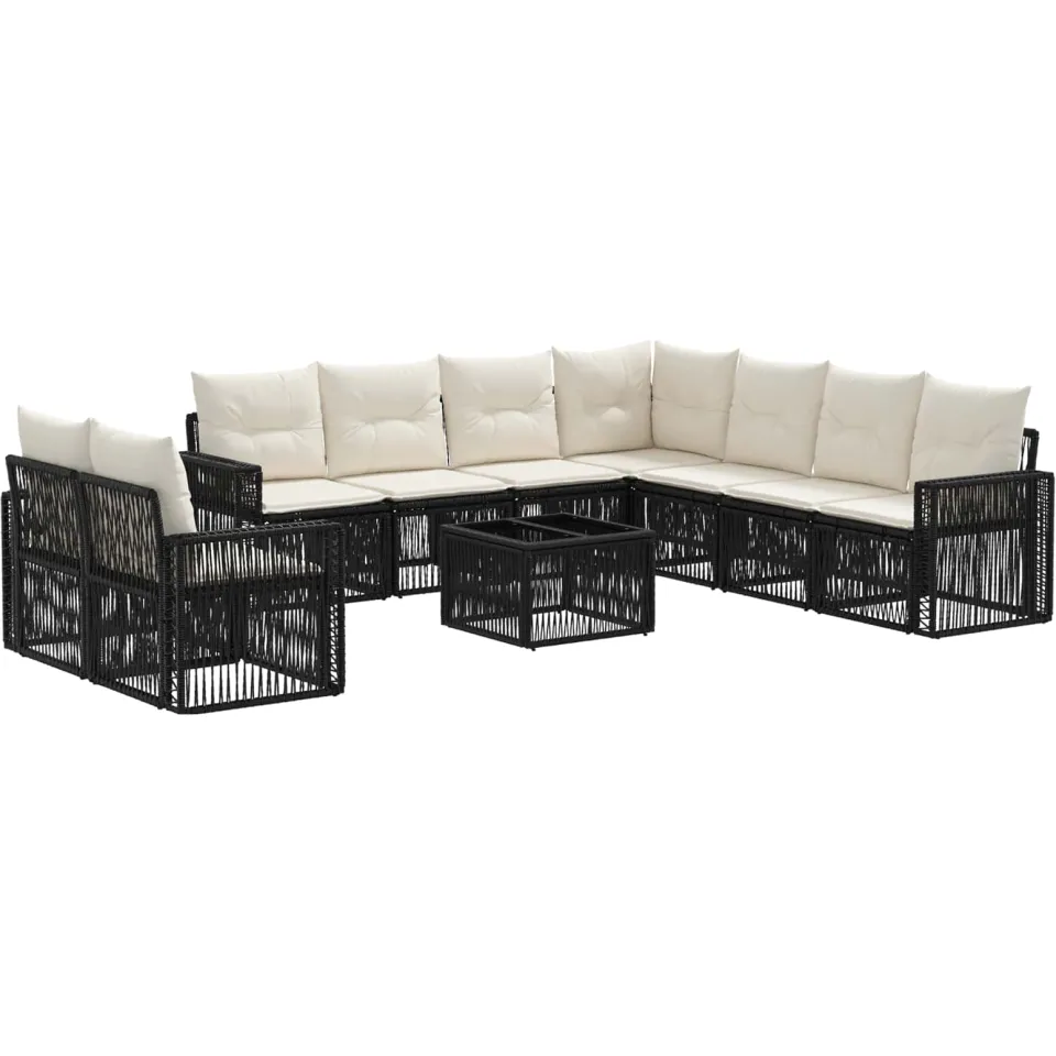 vidaXL Tuinbankenset 10 st 9-zits Zwart en Cream Wit poly rattan