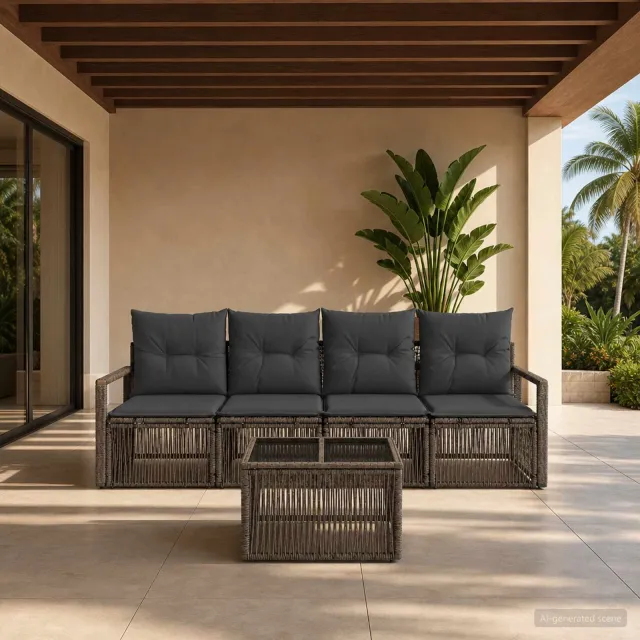 vidaXL Tuinbankenset 5 st Grijs poly rattan, foto 2