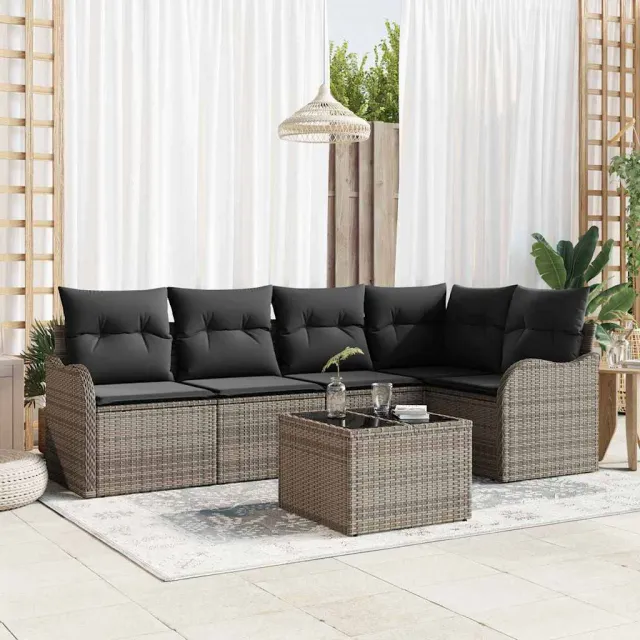 vidaXL Tuin Sofa Set 6 st Grijs poly rattan, foto 2