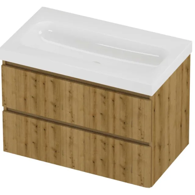 Proline Haga Badmeubelset Polystone Mezza Zonder Kraangat 80x46x58 cm Glans Wit Urban Oak Eiken