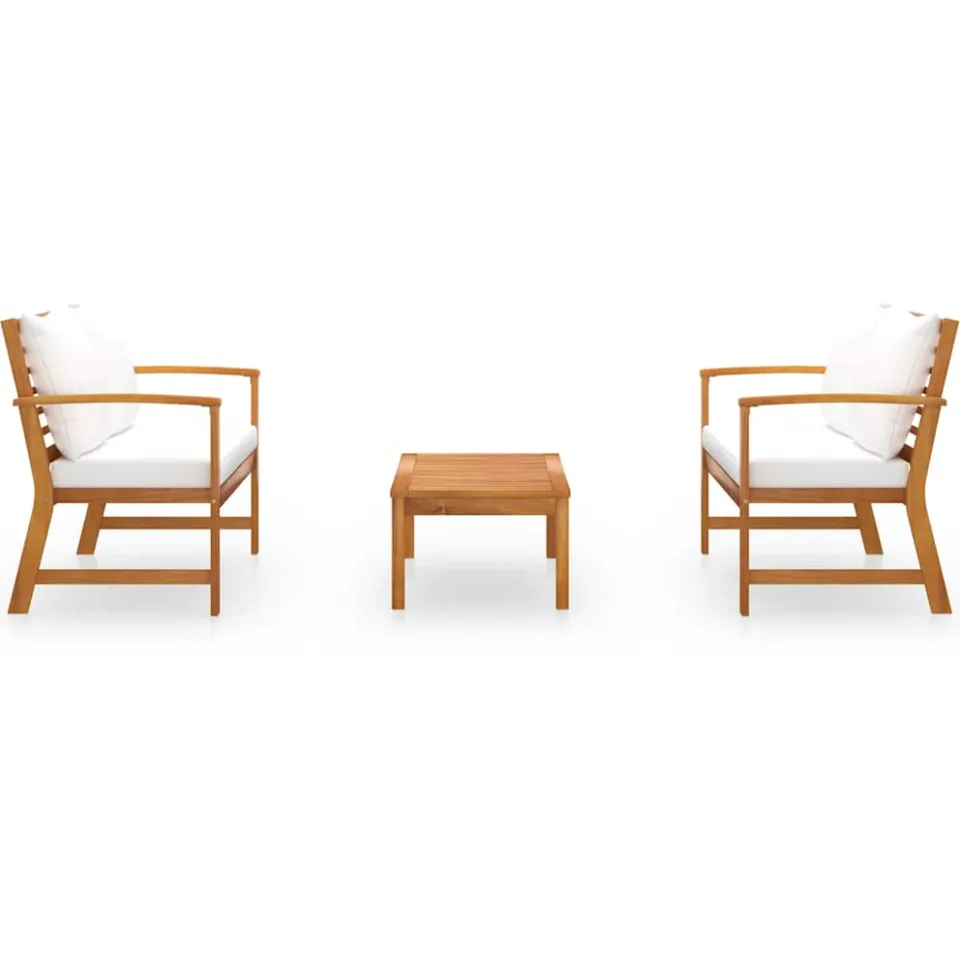 vidaXL 3-delige Loungeset met kussens massief acaciahout crème