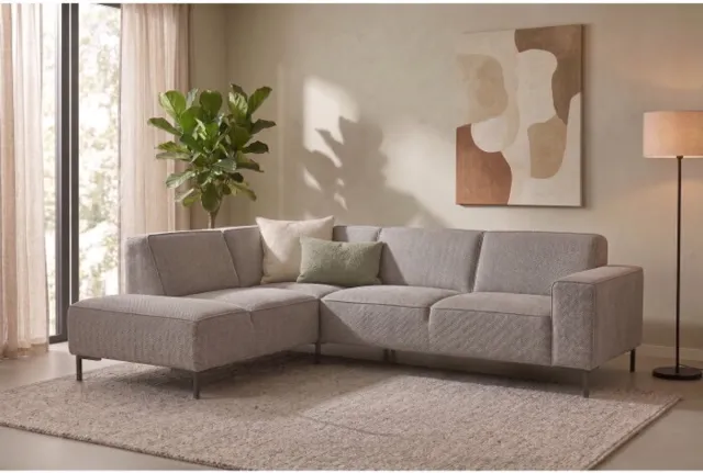 Meubelplaats Hoekbank Riva Beige - Glow 4 – Ottomane Links – 262x195 cm