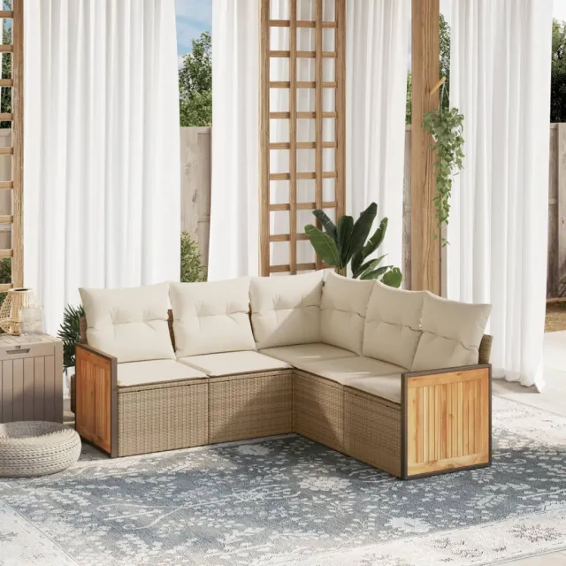 vidaXL 5-delige Loungeset met kussens poly rattan beige, foto 2