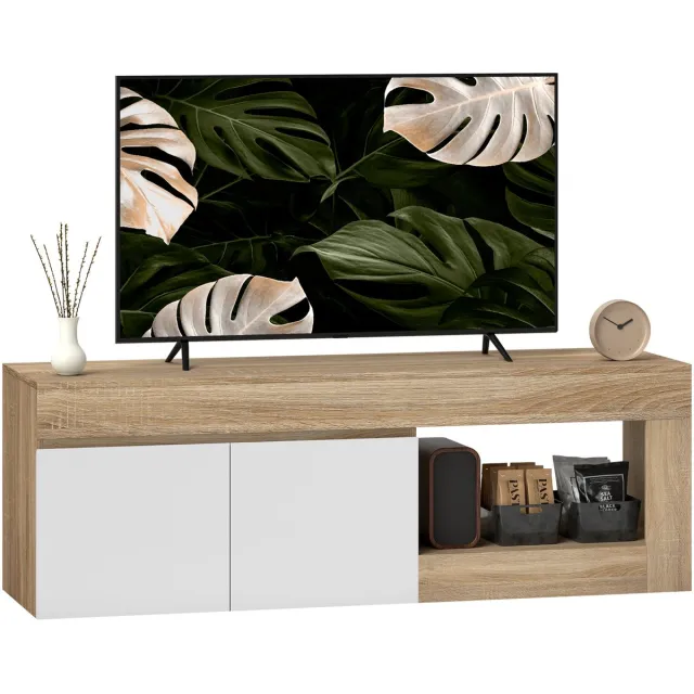 sogiol Modern Tv-meubel 140 cm - met 2 deuren en een open vak voor een 60-inch televisie - 140x40x48 cm - wit en naturel