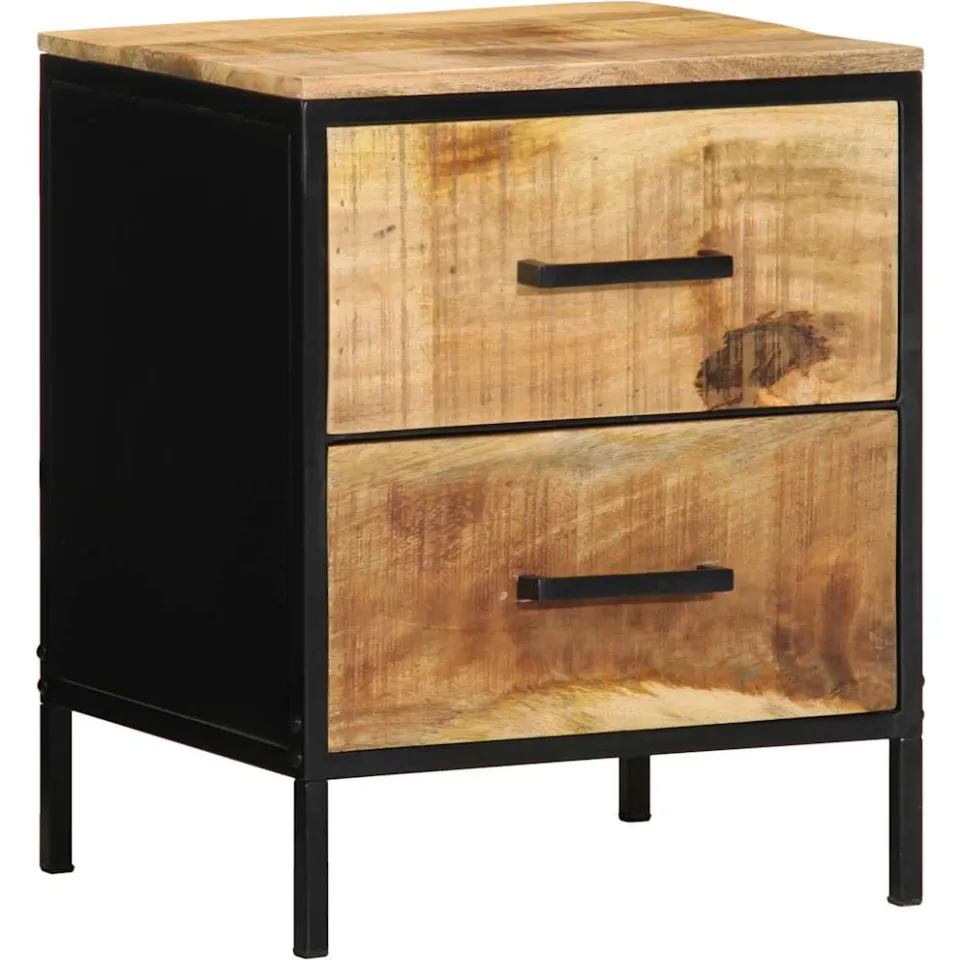 vidaXL Nachtkastje Bruin en zwart 40 x 35 x 50 cm Massief Mango Hout, foto 2