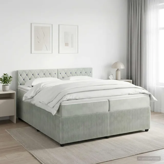 vidaXL Boxspringbed met matras Lichtgrijs 200 x 200 cm Fluweel