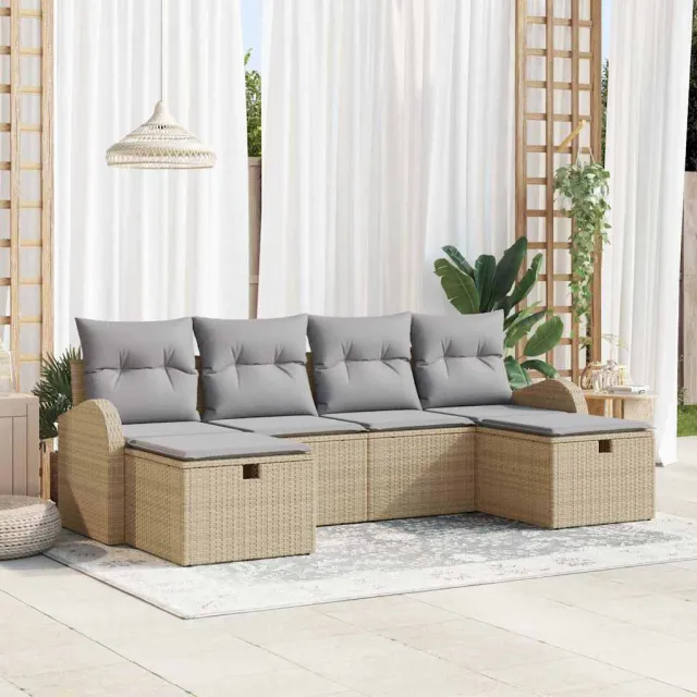 vidaXL Tuin Sofa Set 6 st Beige poly rattan, foto 2