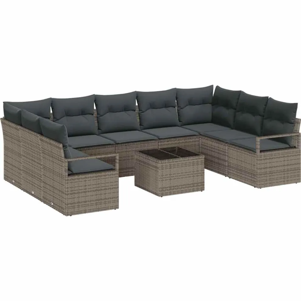 vidaXL Bankstel 10 st Grijs poly rattan