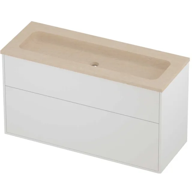 Proline Rollo Badmeubelset Hardsteen Elegant Zonder Gat 120x46x67 cm Sand Stone Mat White Mat Wit
