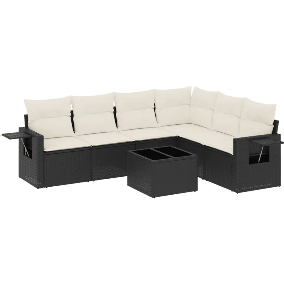 vidaXL 7-delige Loungeset met kussens poly rattan zwart