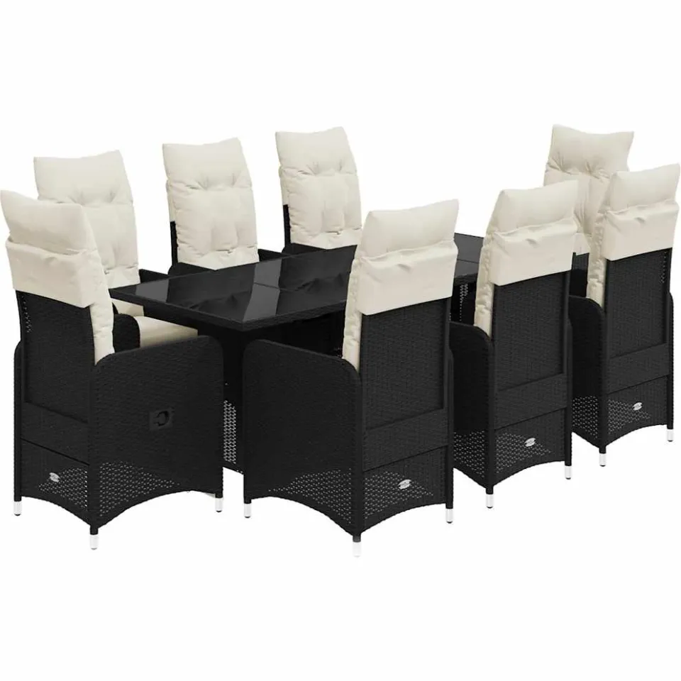 vidaXL 9-delige Bistroset met kussens poly rattan zwart, foto 3