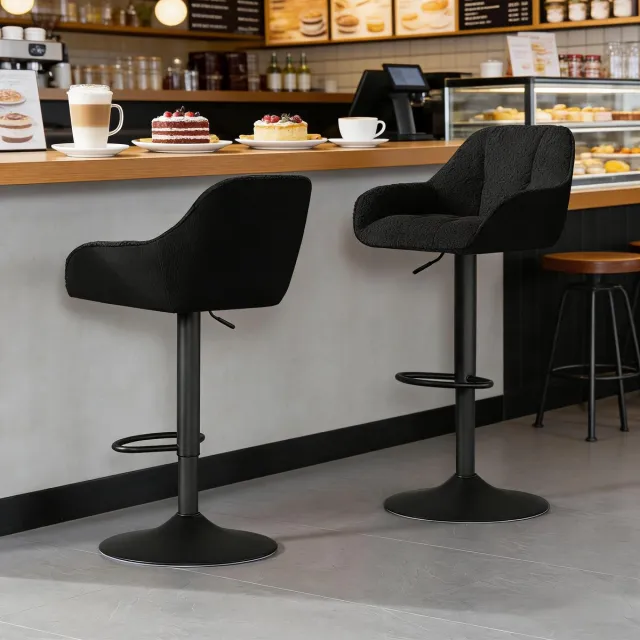 MODFU Barstoelen Set Van 2 - Verstelbaar En Draaibaar - Modern - Keuken En Bar - Chenille En Metaal - Zwart
