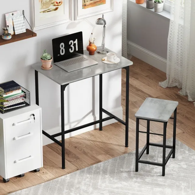 Zubaliya Bartafelset - complete set met 1 bartafel en 2 stoelen - tafel 80 x 50 x 87 cm - staal - grijs - voor keuken, eetruimte of thuisbar