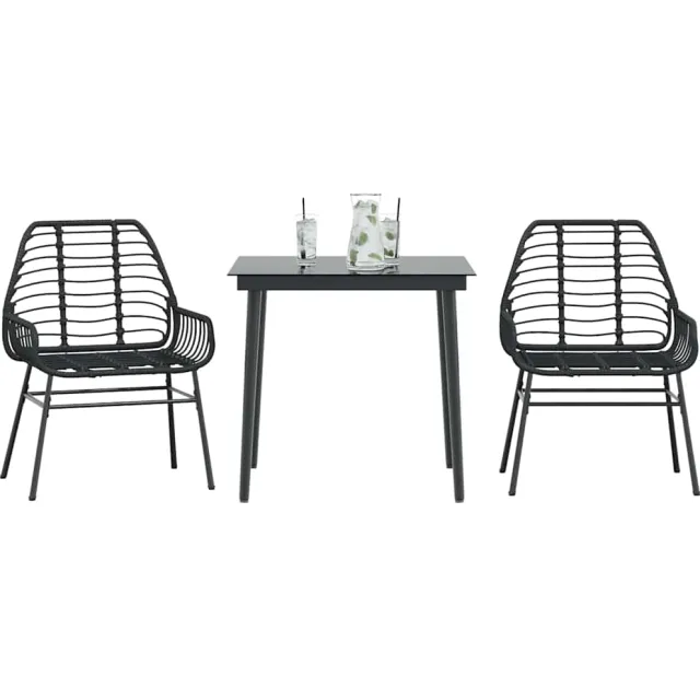 vidaXL 3-delige Tuinset poly rattan glas zwart, foto 2