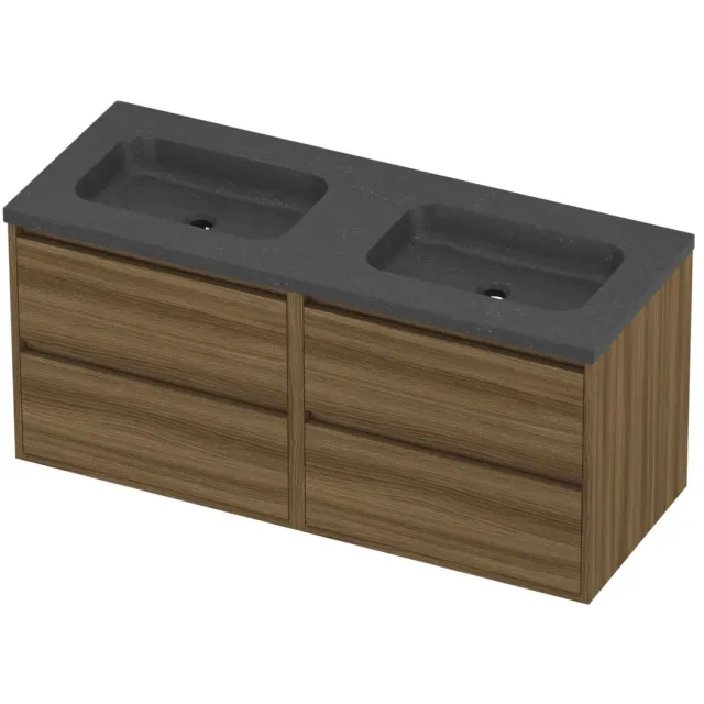Proline Rollo Badmeubelset Hardsteen Elegant 4 Laden 120x46x54 cm Blue Stone Caramel Walnut Houtlook