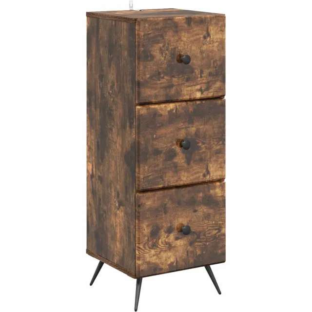vidaXL Ladekast - Gerookt - eiken - 33 - x - 34,5 - x - 90 - cm - Bewerkt - hout Gerookt eiken