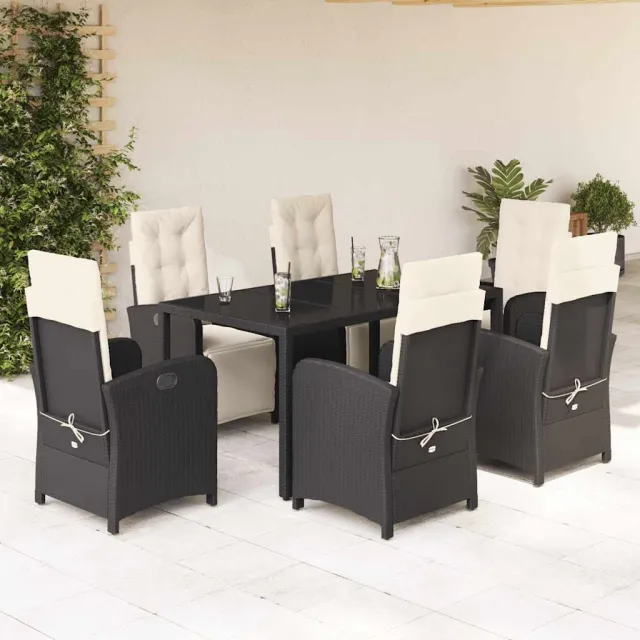 vidaXL 7-delige Tuinset met kussens poly rattan zwart, foto 2