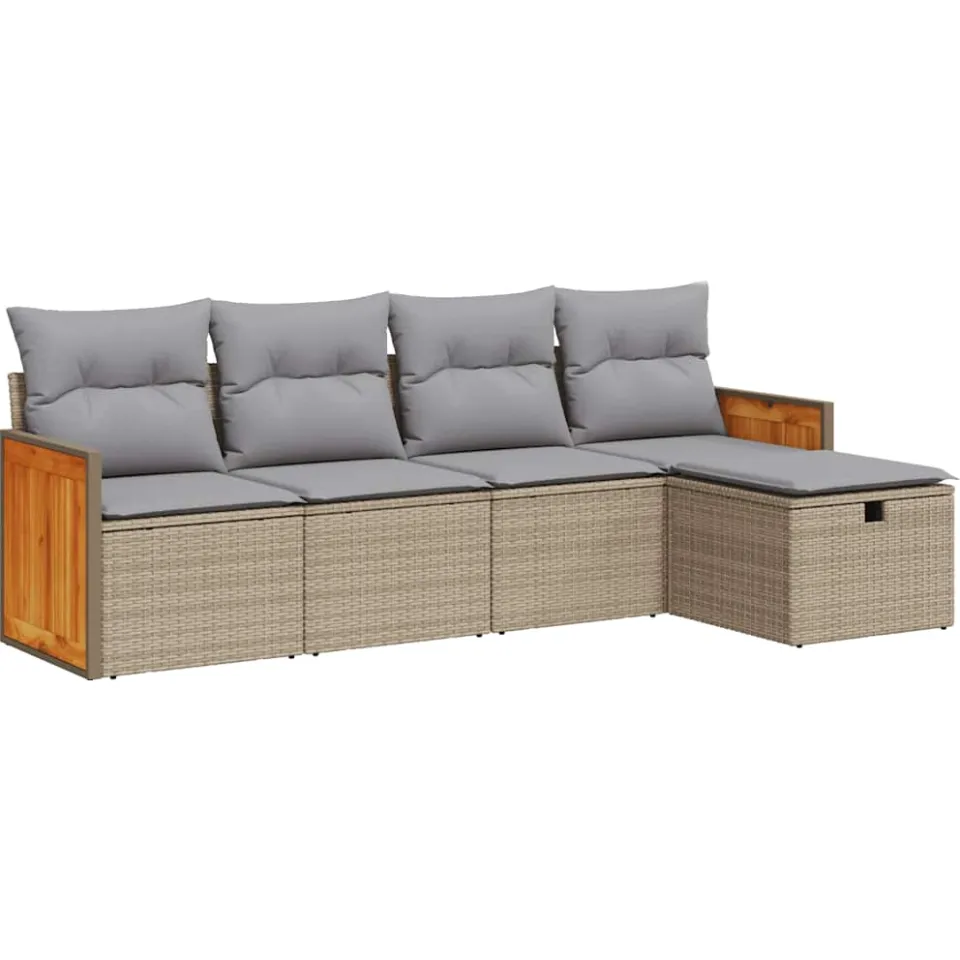 vidaXL 5-delige Loungeset met kussens poly rattan beige, foto 3