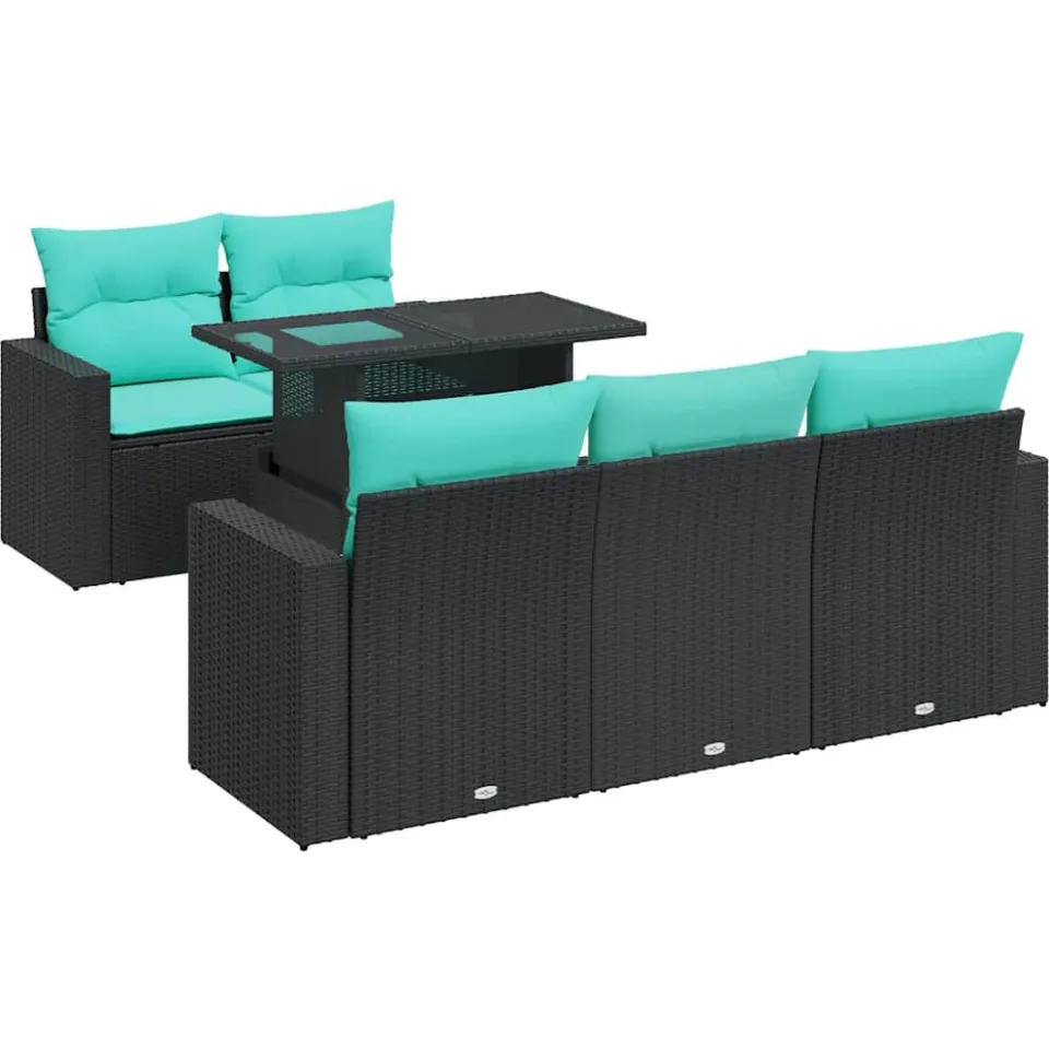 vidaXL 6-delige Loungeset met kussens poly rattan acacia zwart, foto 3