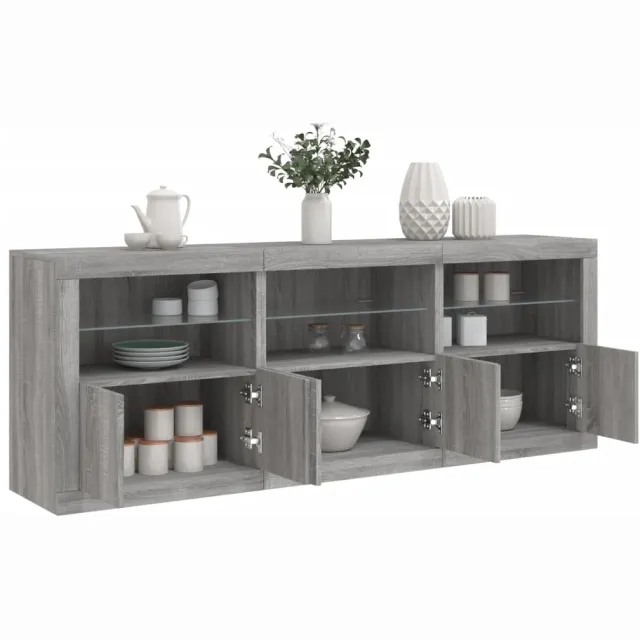 vidaXL Dressoir met LED-verlichting 181,5x37x678 cm grijs sonoma eiken, foto 2