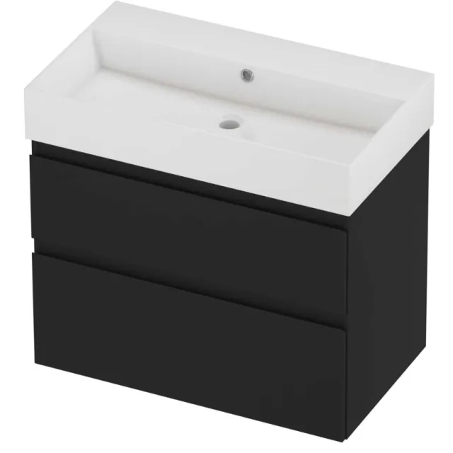 Proline Zara Badmeubelset Porselein Loft Zonder Kraangat 80x46x73 cm Glans Wit Mat Zwart