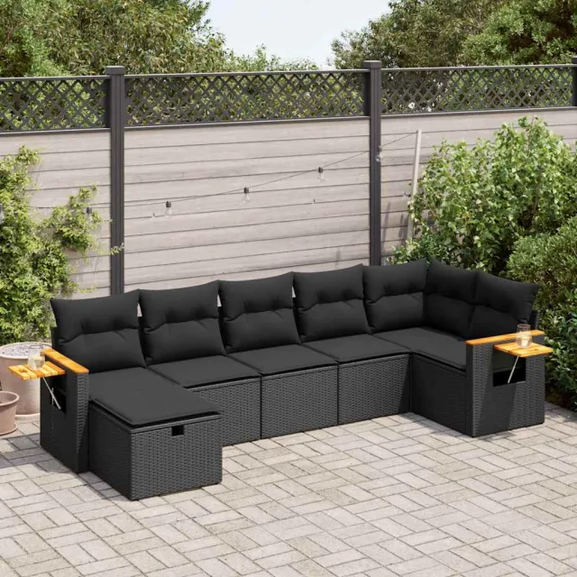 vidaXL 7-delige Loungeset met kussens poly rattan zwart, foto 2