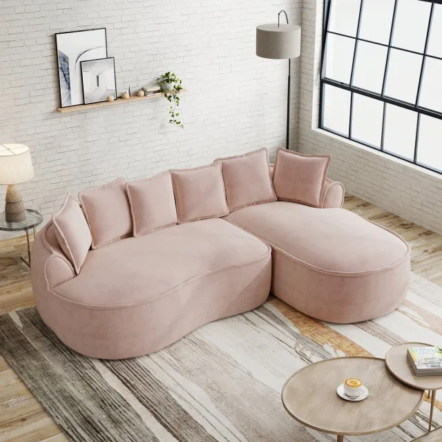 FloraGrace Hoekbank Met Chaise Longue - Diepe Zitting, Frameloos & Direct Klaar Voor Gebruik - Woonkamer - Chenille - Roze