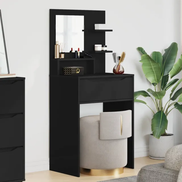 vidaXL Slaapkamer Kaptafels Zwart 60 x 39,5 x 135 cm Bewerkt hout, foto 2