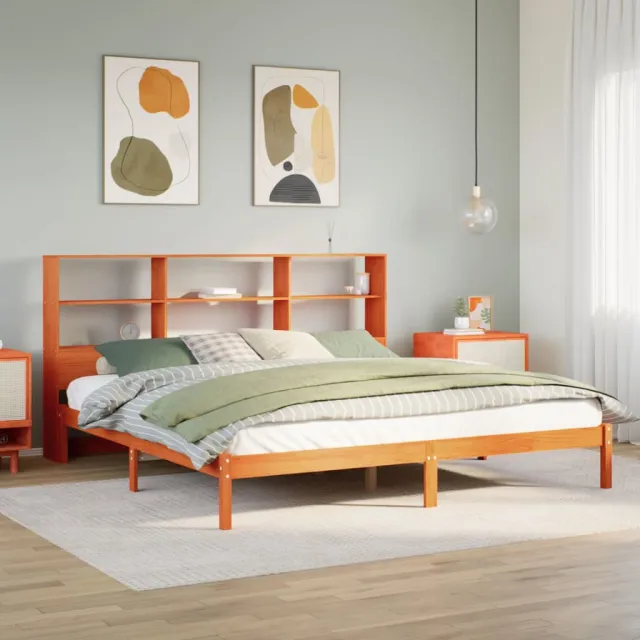 vidaXL Bed met boekenkast zonder matras grenenhout wasbruin 200x200 cm bruin