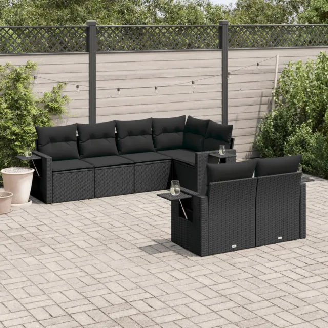 vidaXL 7-delige Loungeset met kussens poly rattan zwart, foto 2