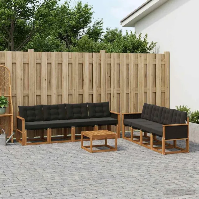 vidaXL Buiten bankenset 9 st 8-zits Naturel en Zwart